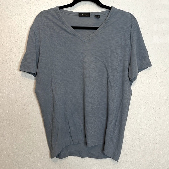 Theory Blue 100% Cotton V Neck T Shirt Size Large - Picture 1 of 4